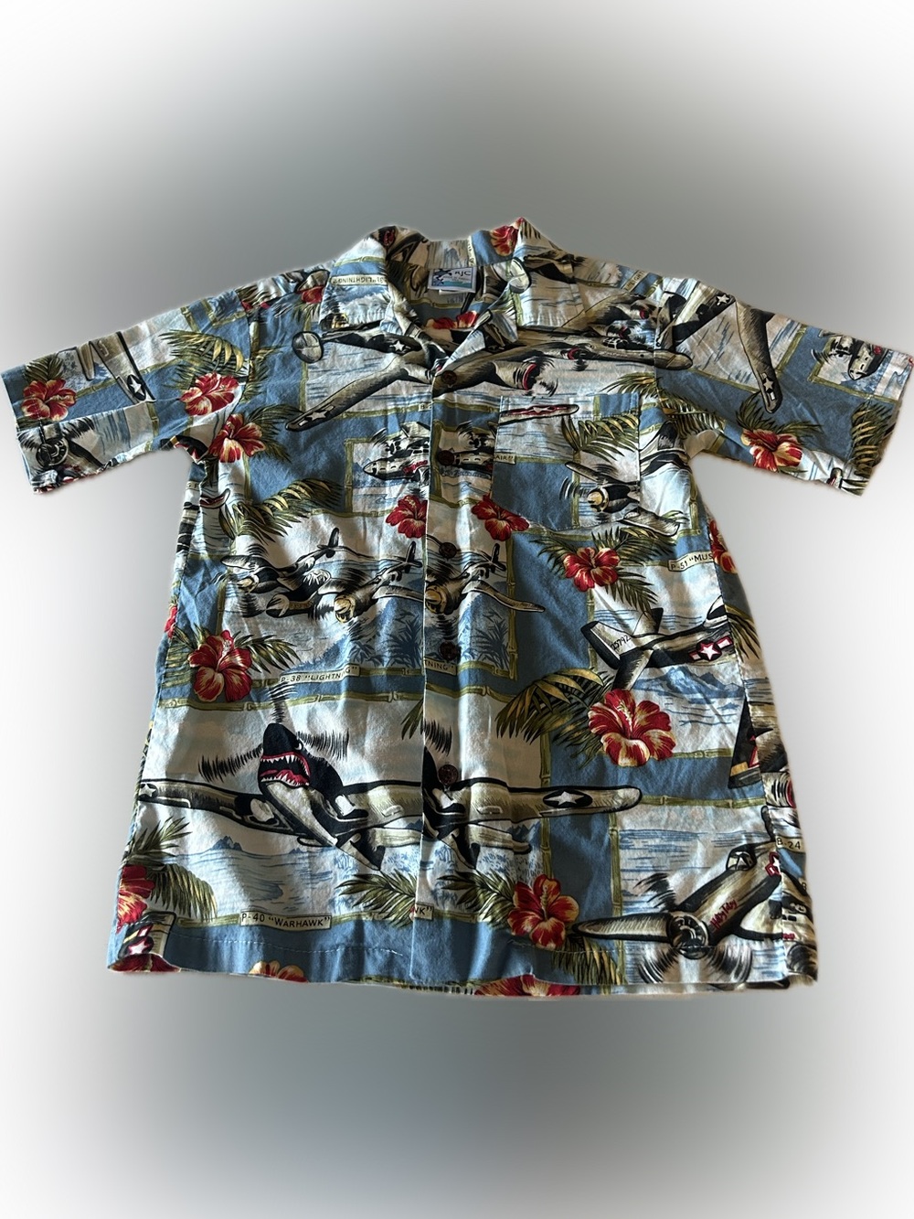 Men's Light Blue Hawaiian Shirt with Tropical Plane Print